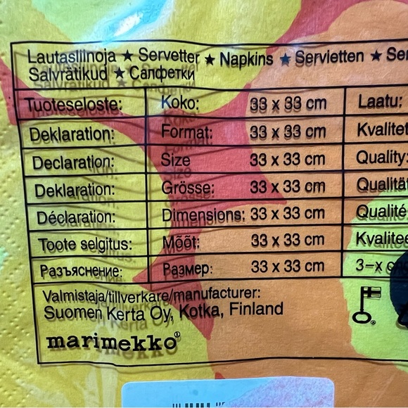 Marimekko Unikko Orange, Yellow Poppy Paper Napkins New - Picture 5 of 7